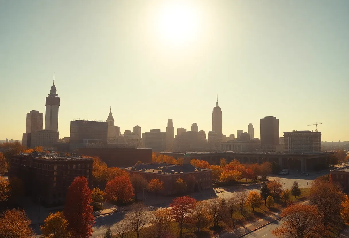 A bright sunny day in Cleveland with clear blue skies and a warm atmosphere.