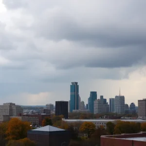 Storm clouds and rain in Cleveland Ohio
