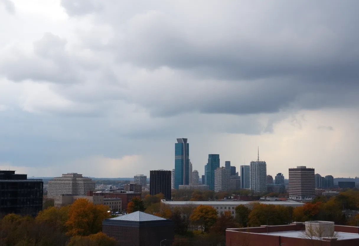 Storm clouds and rain in Cleveland Ohio