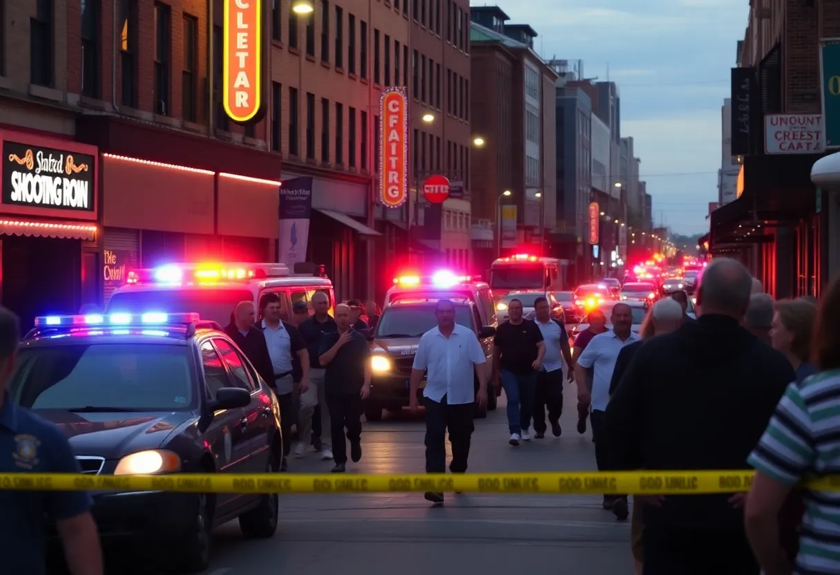 Emergency responders at a chaotic scene in Cleveland following a mass shooting.