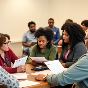 Residents participating in a discussion about ranked-choice voting