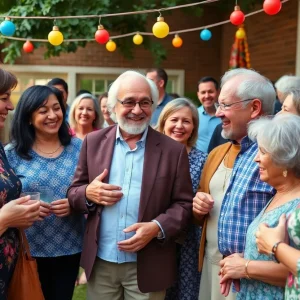 People gathered in a community hall remembering a beloved local entrepreneur
