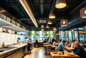 Interior of Cordelia restaurant featuring chefs and diners