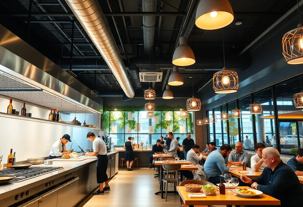 Interior of Cordelia restaurant featuring chefs and diners