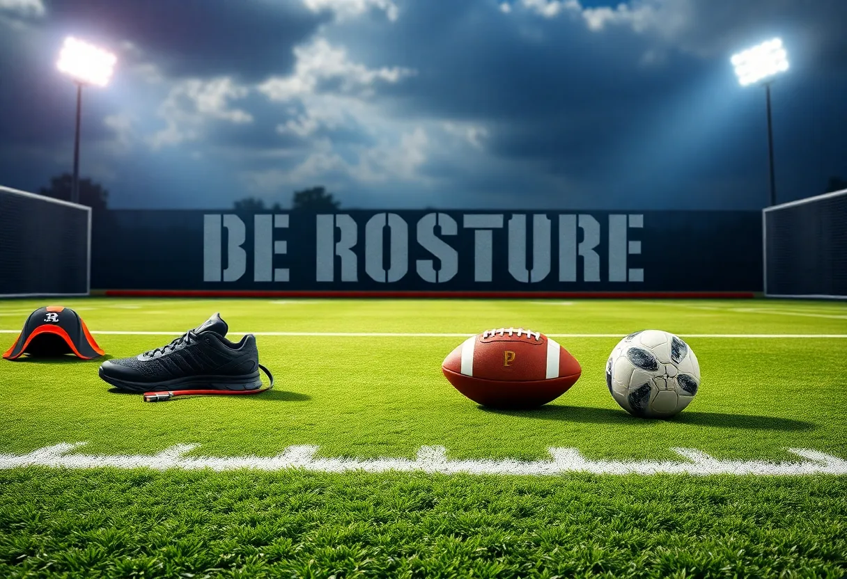 Football training gear on a field symbolizing determination
