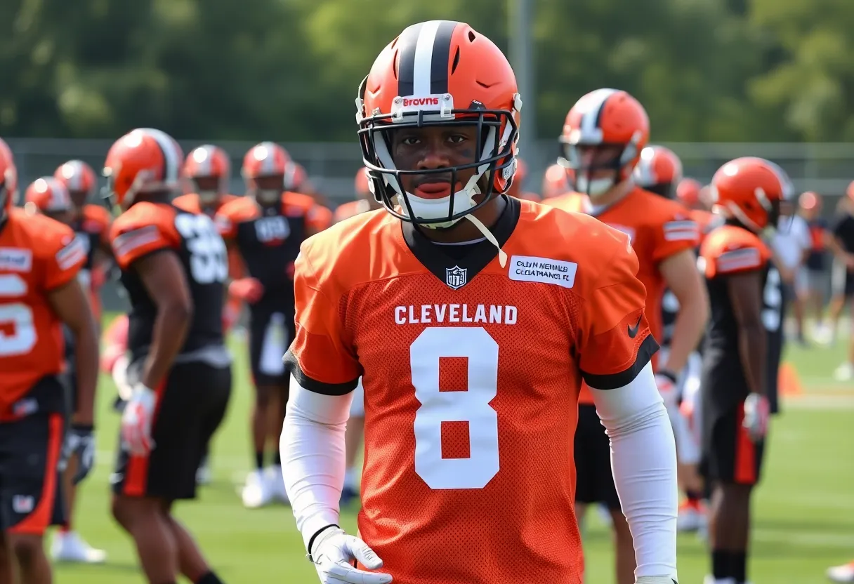 Cleveland Browns player in practice wearing jersey number 8