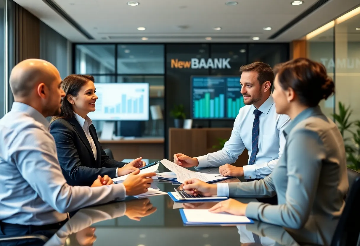 Professionals discussing financial strategies at Dollar Bank
