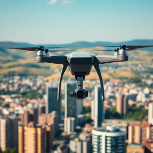 A drone flying over Cleveland, highlighting advanced technology for safe operations.