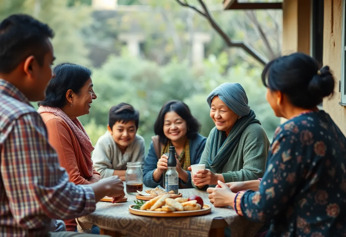 Families gathered in remembrance of a loved one, showcasing warmth and connection.