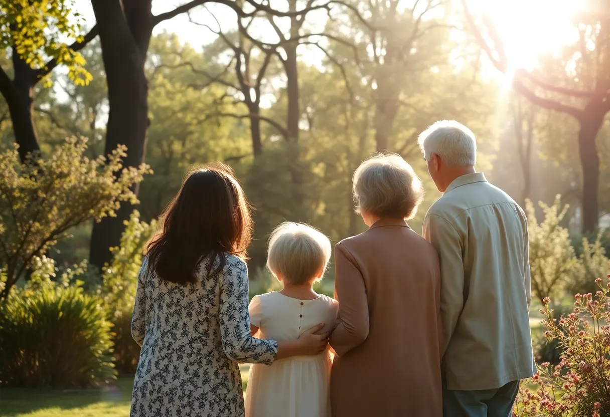 Family gathering in a garden to honor a loved one