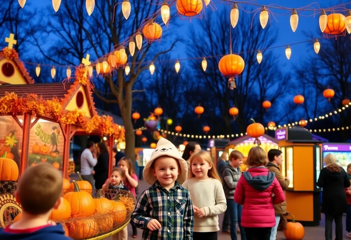 Families and children enjoying the final I-X Trick or Treat Street celebration in Cleveland with festive decorations.