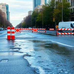 Flooded eastbound lanes of the Shoreway in Cleveland