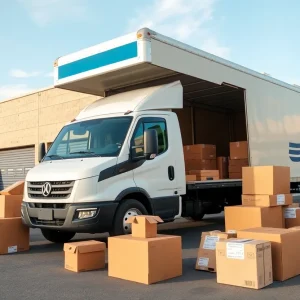 Modern moving truck and storage facility representing affordable moving services