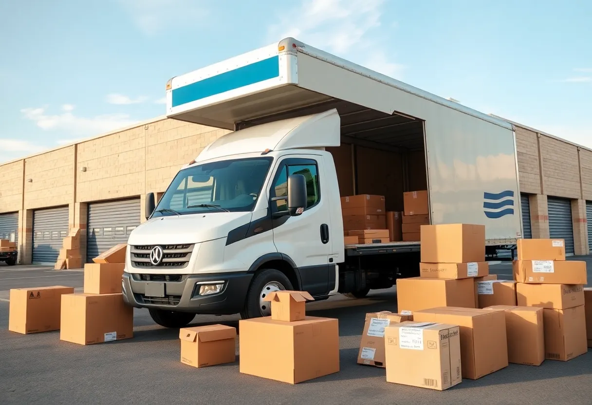 Modern moving truck and storage facility representing affordable moving services