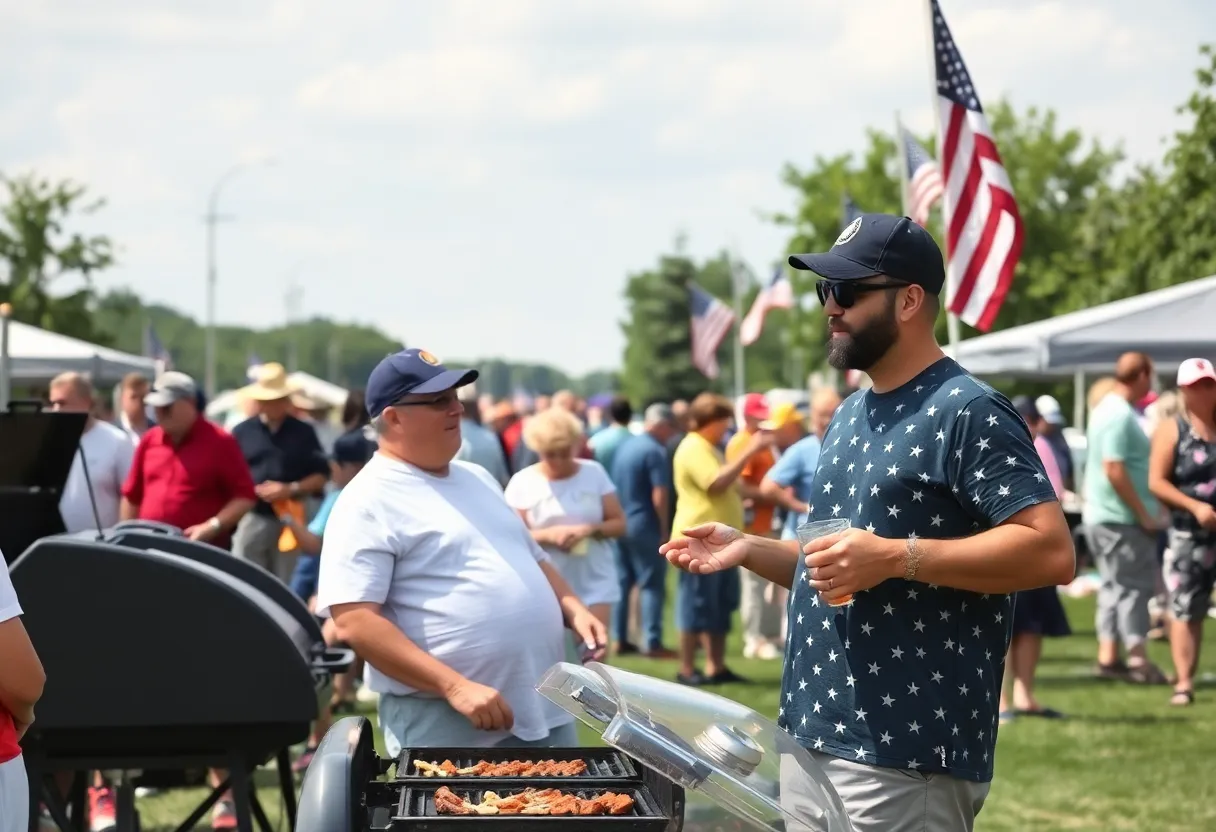 People enjoying Labor Day festivities in Cleveland with the National Air Show in the background