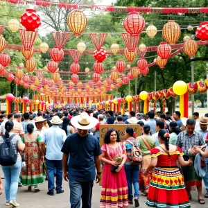 Vibrant Latino Heritage Month celebration with community members enjoying the festivities in a park.