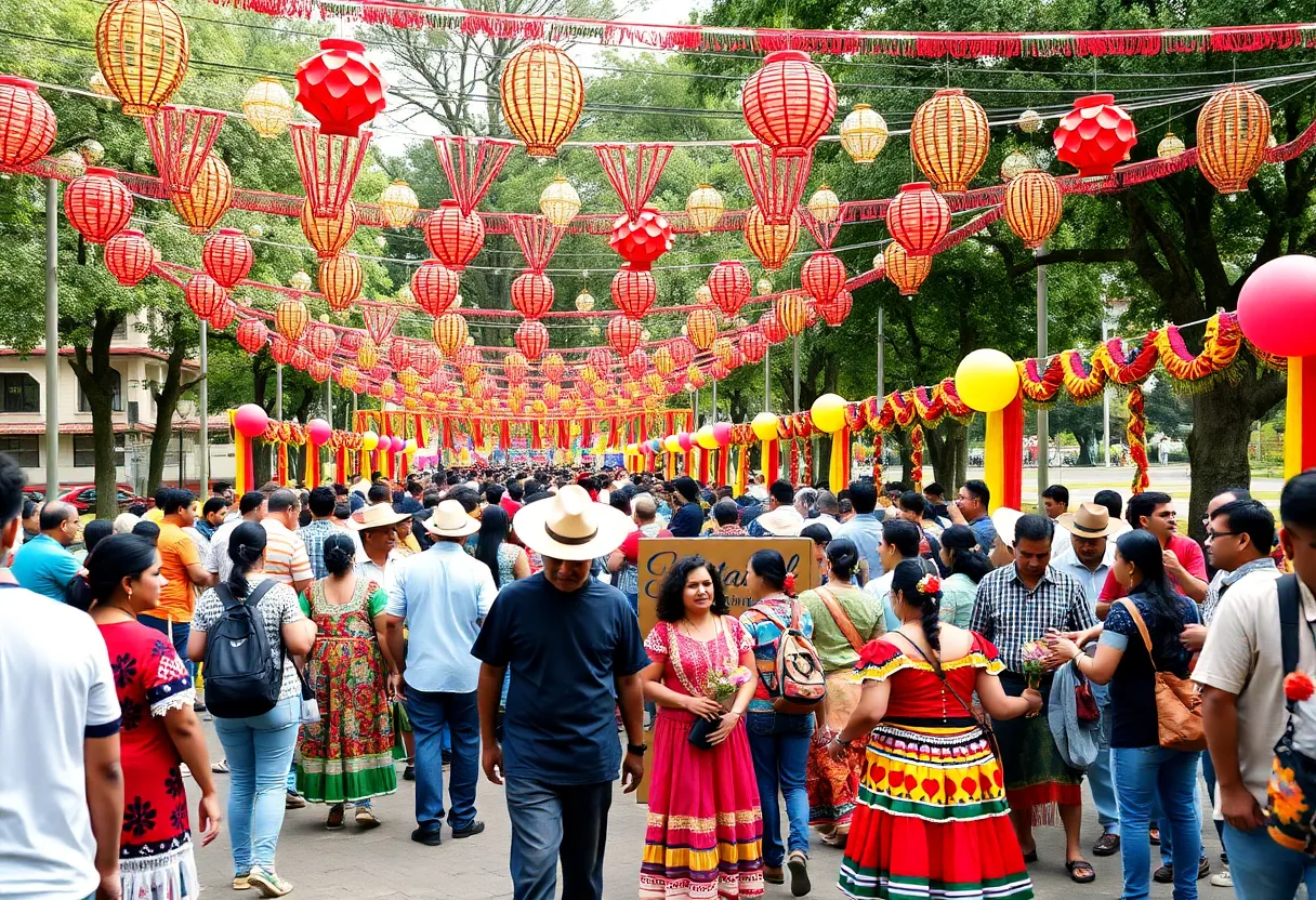 Vibrant Latino Heritage Month celebration with community members enjoying the festivities in a park.