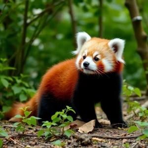 A red panda cub named Leela playing in the zoo