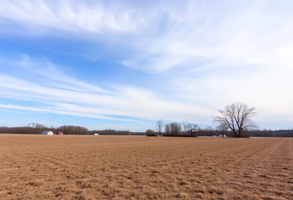 Dry landscape in Northeast Ohio under clear blue skies