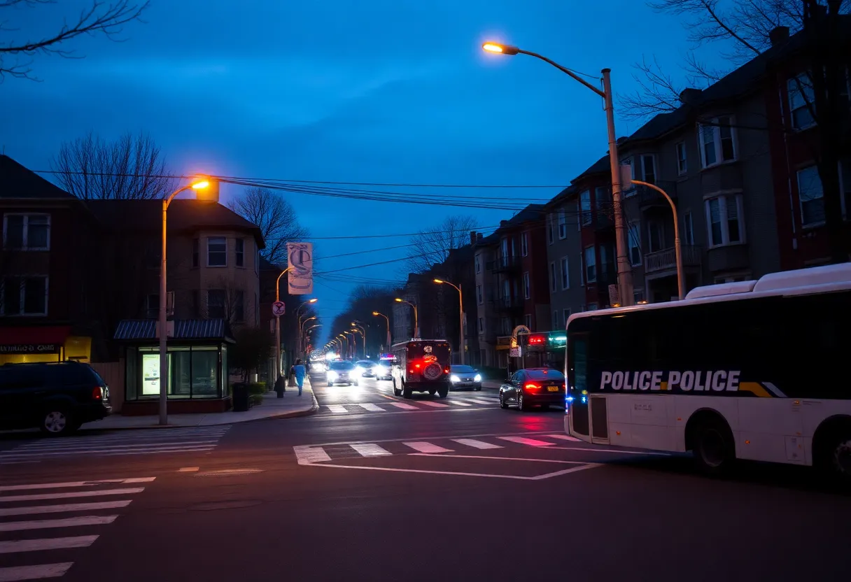 Police flashing lights at a bus stop in Ohio City