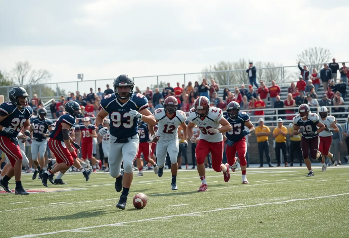 High school football players competing on the field