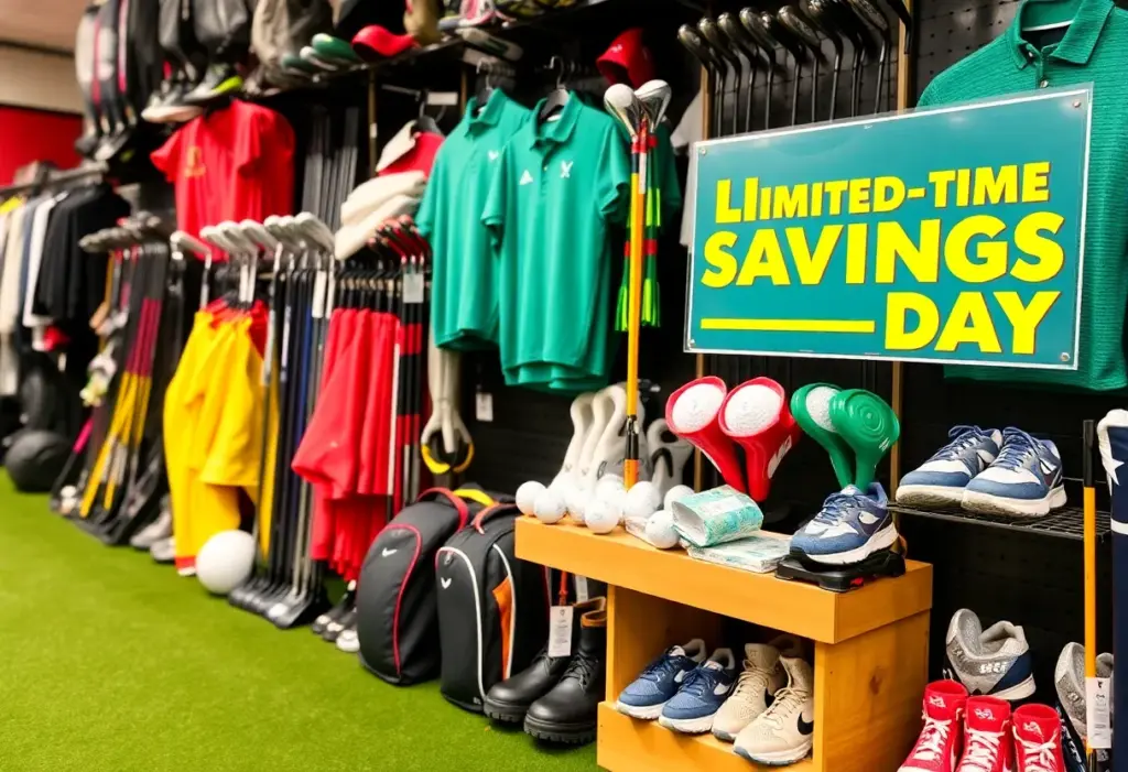 Interior of PGA Tour Superstore with golf gear on display