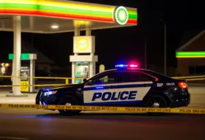 Police vehicle at BP gas station crime scene