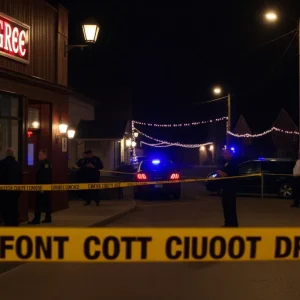 Police investigating the double shooting scene outside People's Bar and Grill in Cleveland
