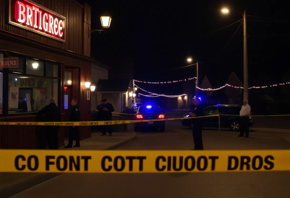 Police investigating the double shooting scene outside People's Bar and Grill in Cleveland