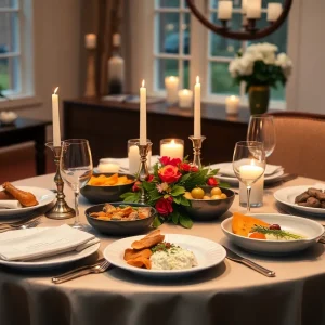 Beautifully arranged private dining table with gourmet dishes