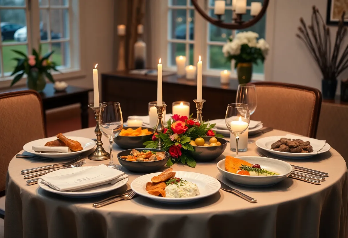 Beautifully arranged private dining table with gourmet dishes
