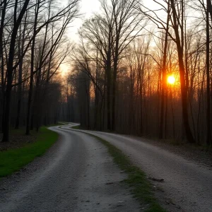 Scenic running trail in Rocky River Reservation during sunset