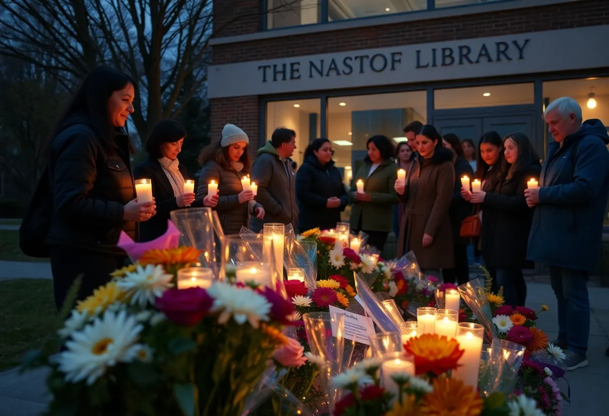 Community members gathered for a vigil outside Shaker Heights Public Library