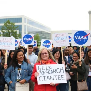 Rally participants advocating for the retention of jobs at NASA Glenn Research Center