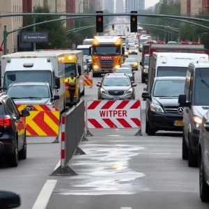Traffic jam caused by water main break in Cleveland