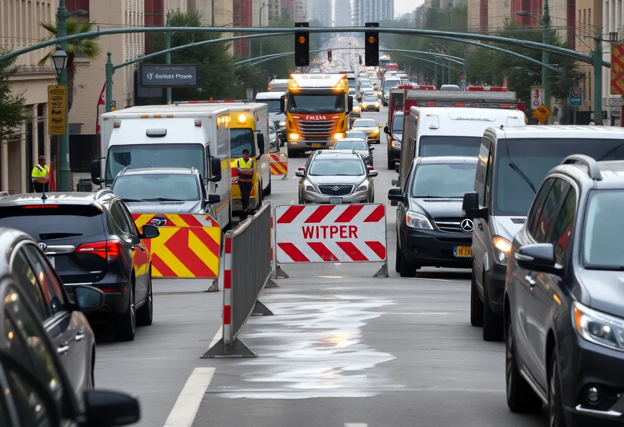 Traffic jam caused by water main break in Cleveland