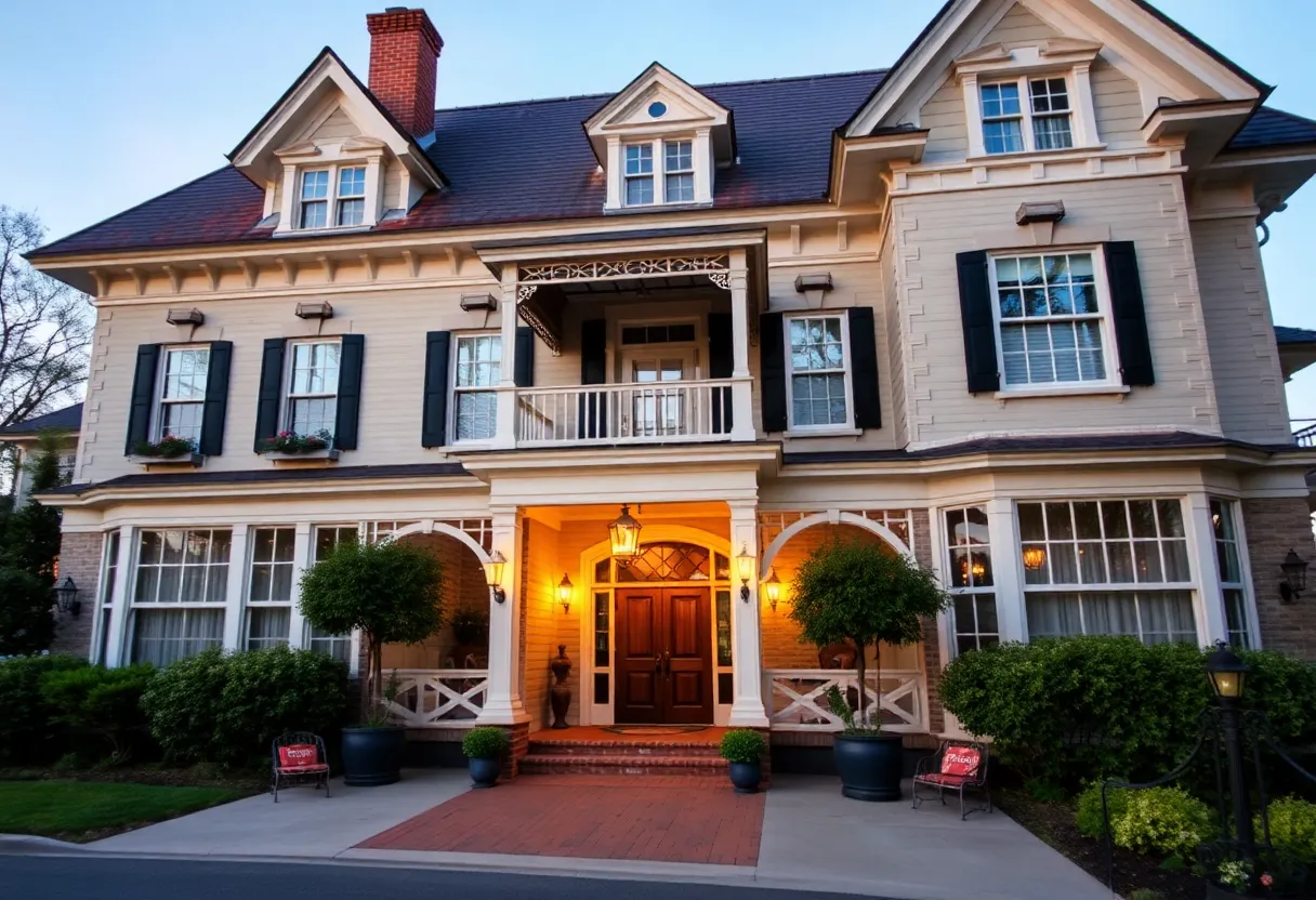 Entrance of Willoughby House Inn with historic architecture