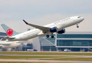 Airplane taking off representing Air Canada's network expansion