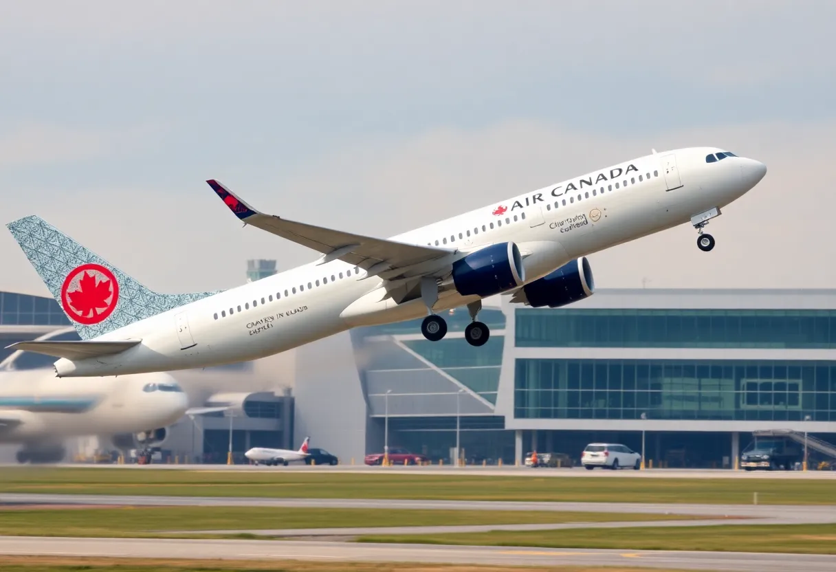 Airplane taking off representing Air Canada's network expansion