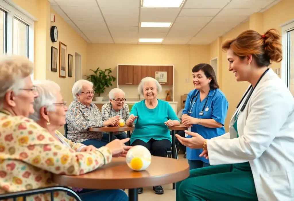 Interior of ArchWell Health's senior care clinic with seniors engaging in activities.