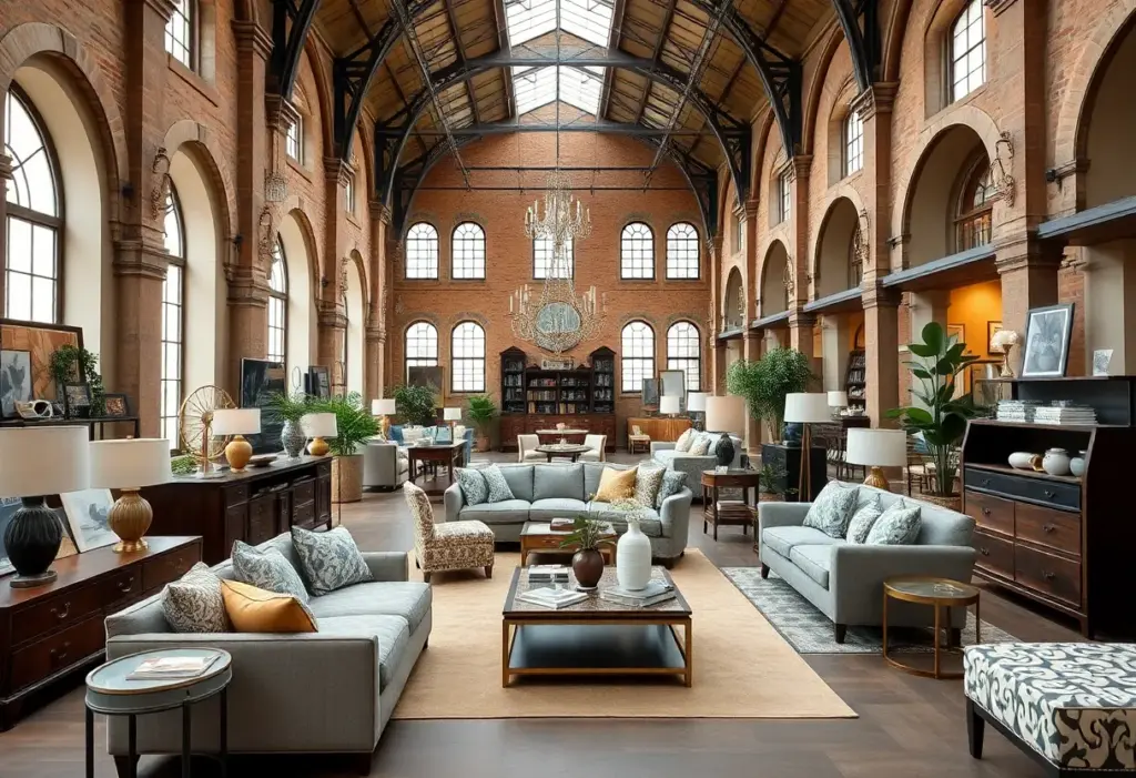 Interior view of the new Arhaus showroom in Pasadena, showcasing home furnishings.