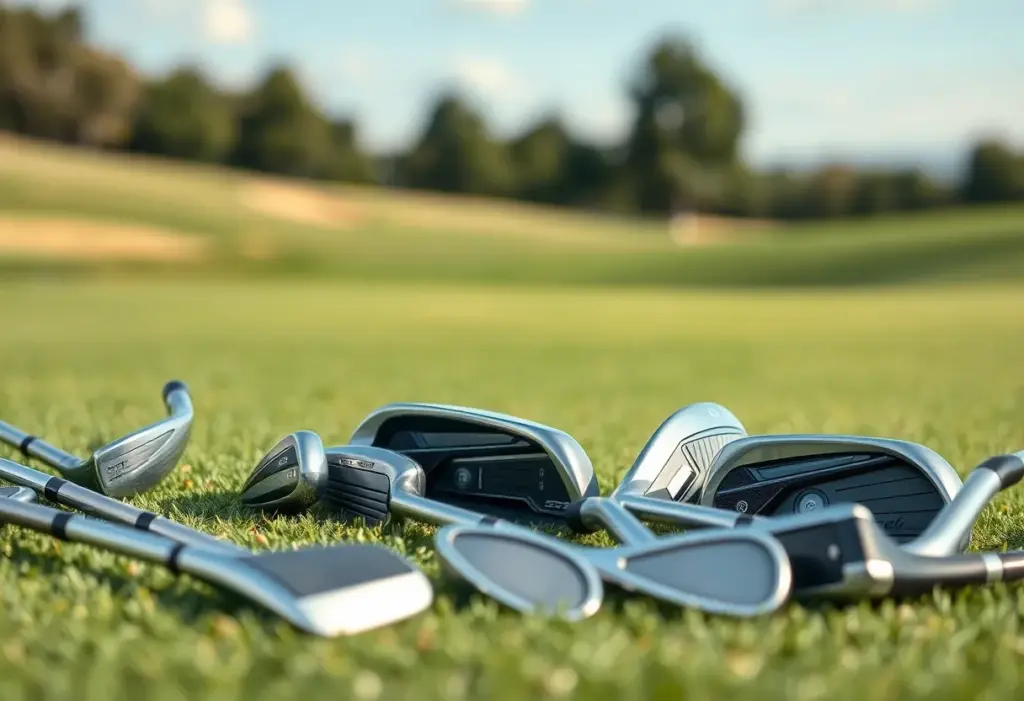 Various golf irons suitable for seniors on a golf course