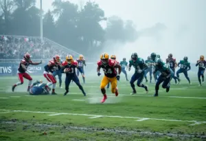 Cleveland Browns playing against Miami Dolphins in the rain during a football game