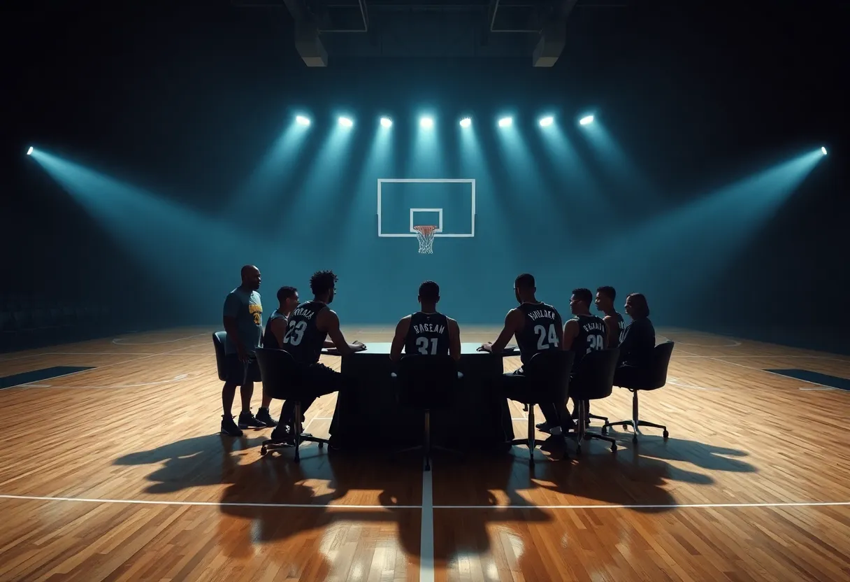 Basketball players discussing trade rumors
