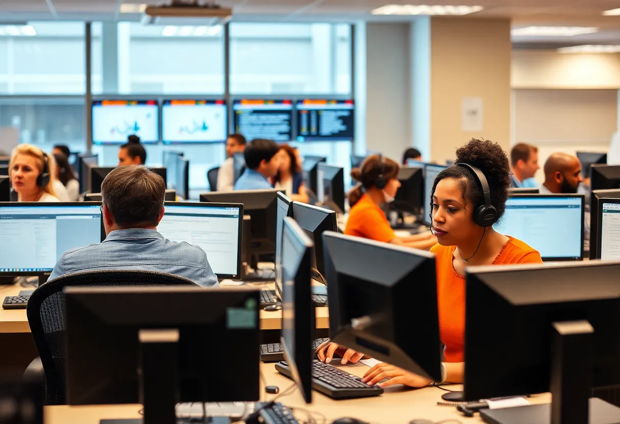 City staff assisting residents at Cleveland 311 service center