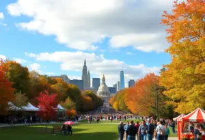 Beautiful autumn scenery in Cleveland with colorful trees and clear skies.