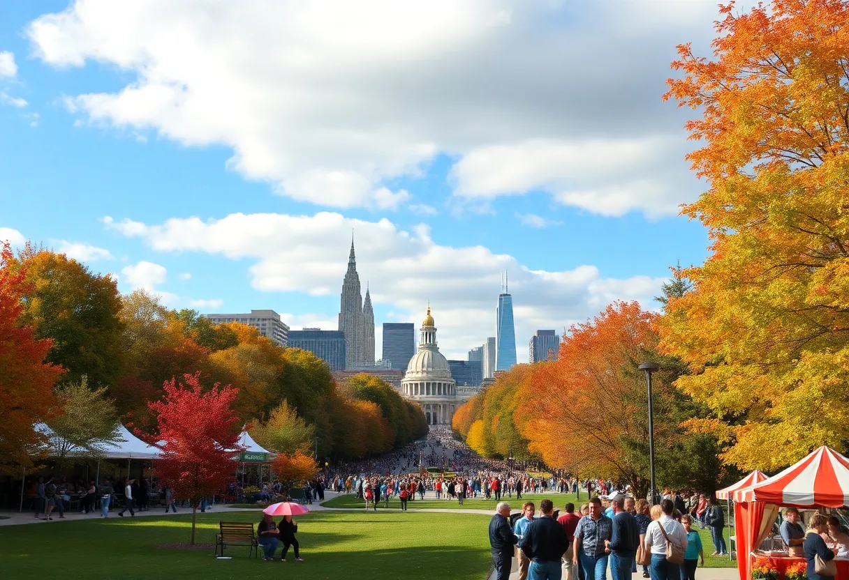 Beautiful autumn scenery in Cleveland with colorful trees and clear skies.