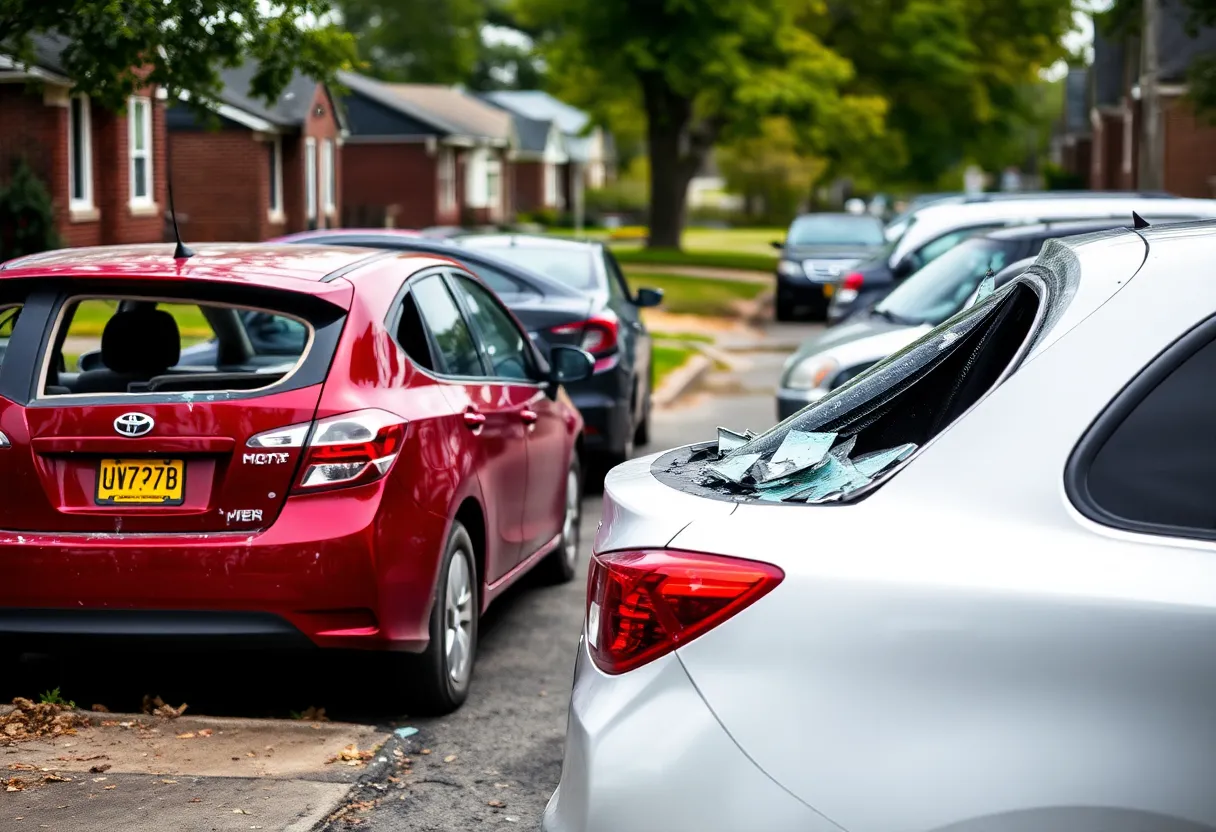 Damaged vehicles in Cleveland due to car break-ins.