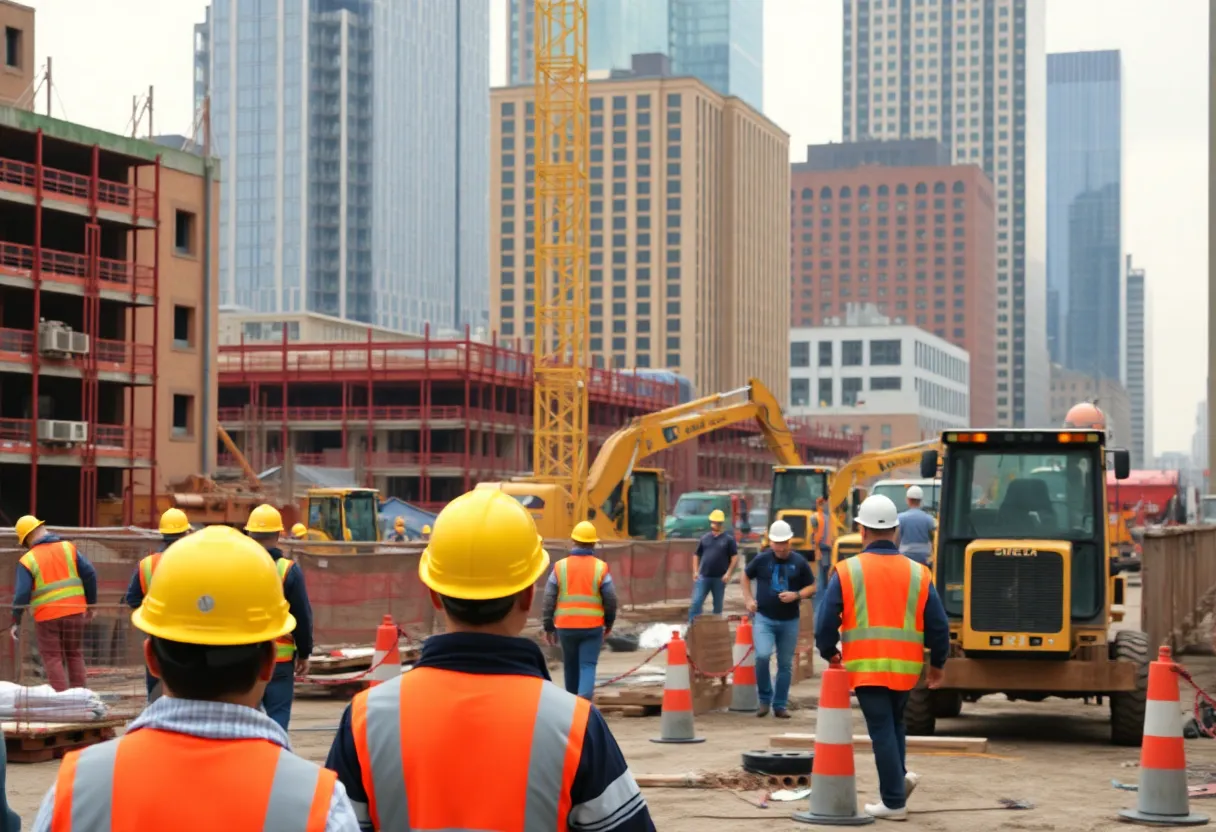 Workers at a construction site in Cleveland amid challenges.