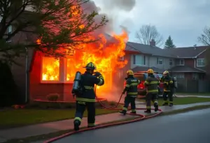 Firefighters responding to a house fire in Cleveland